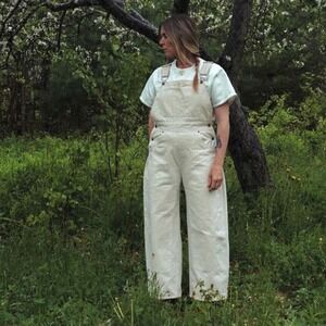 RUDY JUDE Big Baby Organic Jeans Overalls Womens Medium Cream Natural Barrel NEW